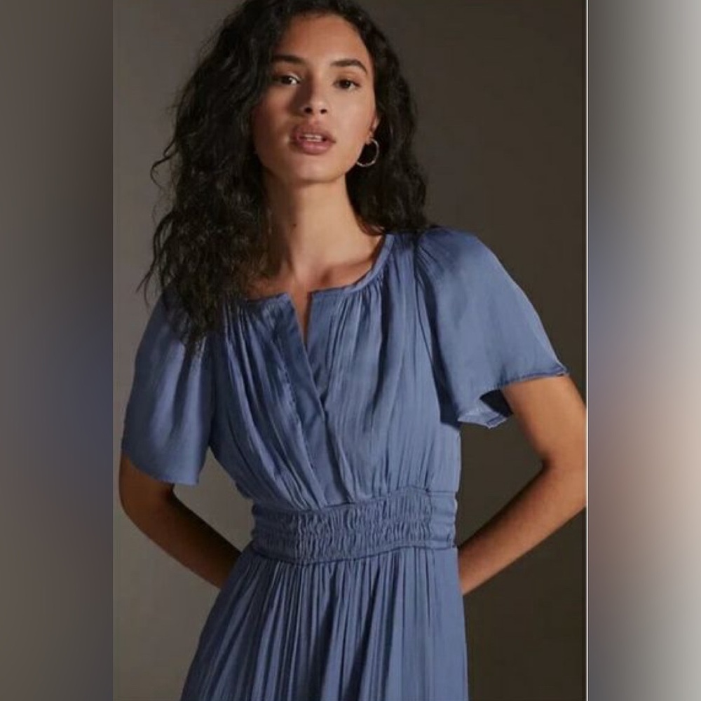 NWT Anthropologie Somerset Maeve Dress Steel Blue Satin Retired SOLD OUT & GORG! - Picture 2 of 6